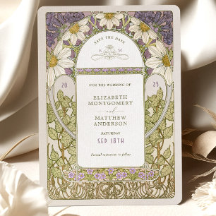 Invitation Purple Daisy Enregistrer Date Vintage Art Nouveau