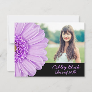 Invitation Purple Daisy Flower Photo Graduation pour elle