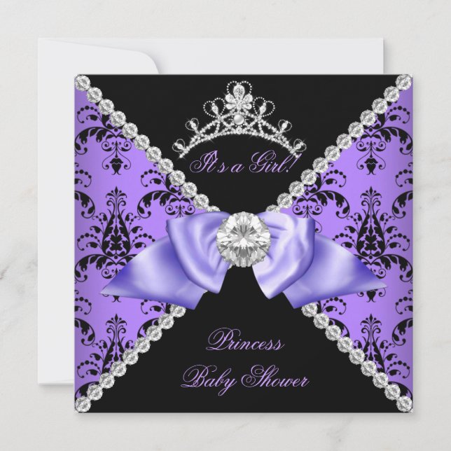Invitation Purple Damask Baby shower Girl Princess Diamond (Devant)