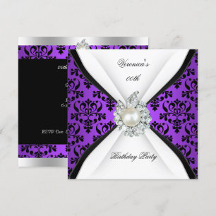 Invitation Purple Damask Black White Pearl Diamond Anniversai