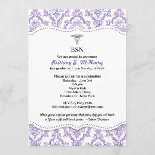 Invitation Purple Damask Infirmière graduation pinning invita