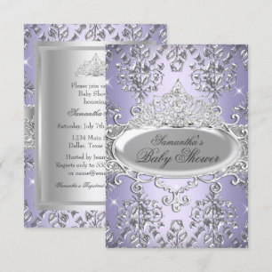 Invitation Purple Damask Tiara Princess Baby shower Invitatio