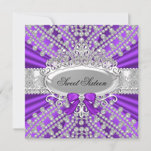 Invitation Purple Diamond & Tiara Sweet 16 (Devant)