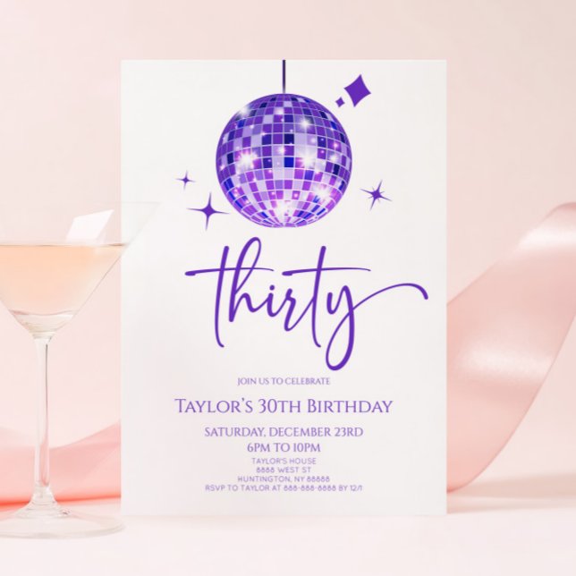 Invitation Purple Disco Ball Trente fête d'anniversaire (Créateur téléchargé)