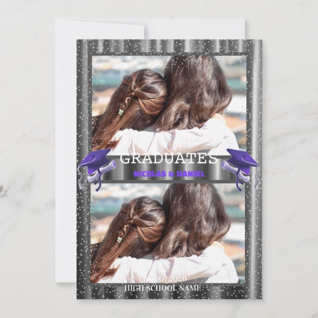 Invitation Purple double Celebration Graduation Party 2 photo (Dos)