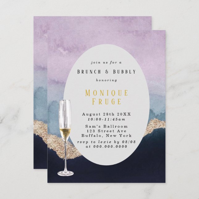 Invitation Purple Dusty Blue Agate Brunch & Bubbly (Devant / Derrière)