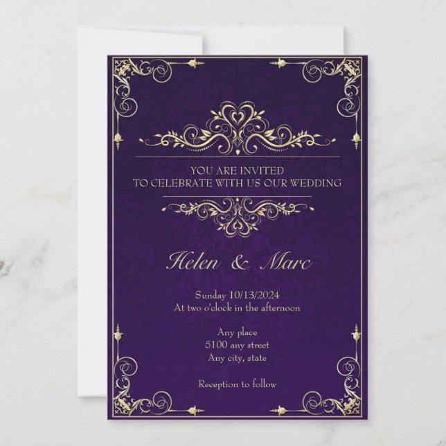 Invitation Purple Elégant Mariage Bordures d'invitation (Devant)