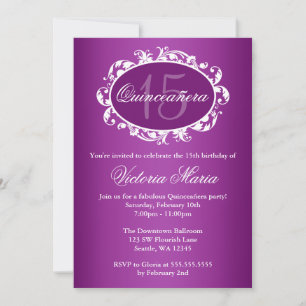 Invitation Purple Elegant Swirl Quinceanera fête d'anniversai