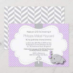 Invitation Purple - Elephant 🐘 Baby - Christening