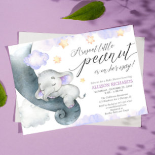 Invitation Purple Elephant doux petit baby shower d'arachide