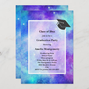 Invitation Purple et Blue Galaxy Espace Graduation Abstraite