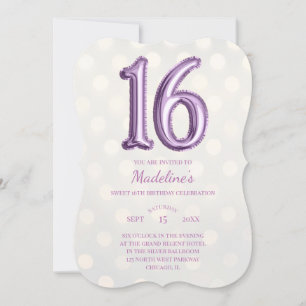 Invitation Purple et Gold Bokeh et Faux Foil 16e anniversaire