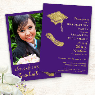 Invitation Purple et Gold Classe de 2025 Graduation Party
