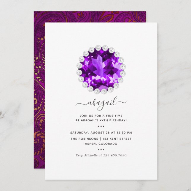 Invitation Purple et Gold Mardi Gras fête d'anniversaire (Devant / Derrière)