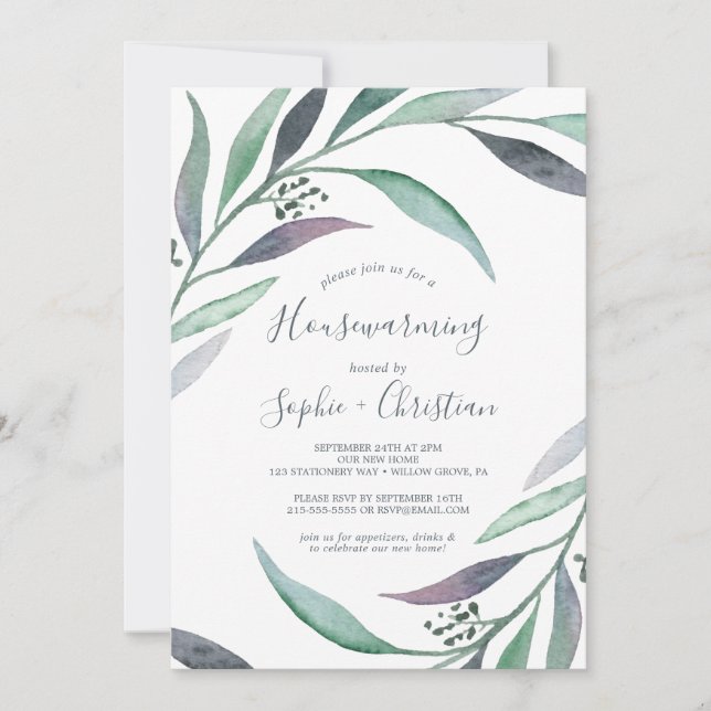 Invitation Purple et Green Eucalyptus House Party (Devant)