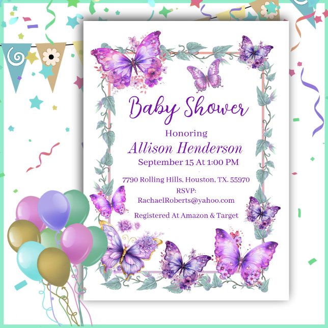 Invitation Purple Et Lavender Butterfies Baby shower (Créateur téléchargé)