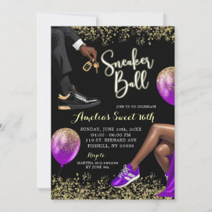 Invitation Purple et or Basket balle doux 16 Anniversaire