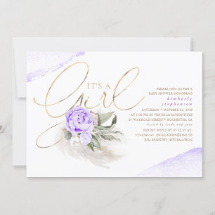 Invitation Purple et or c'est une fille Baby shower floral Bo
