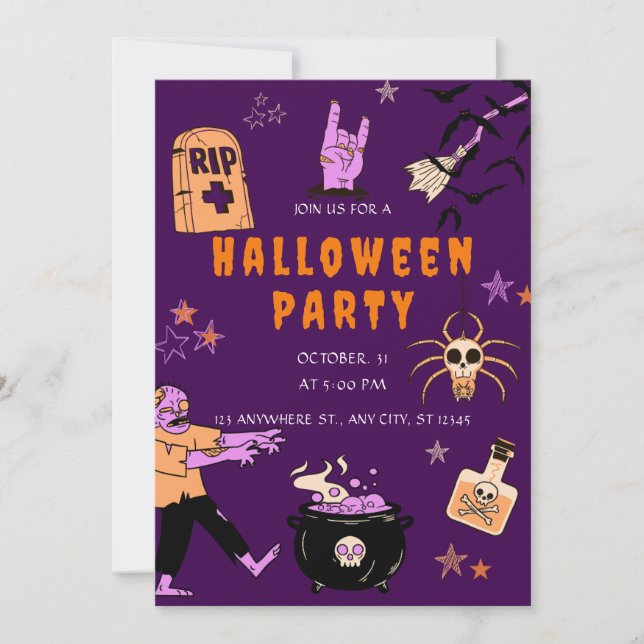 Invitation Purple et Orange Wicked mignonne Halloween Party (Devant)