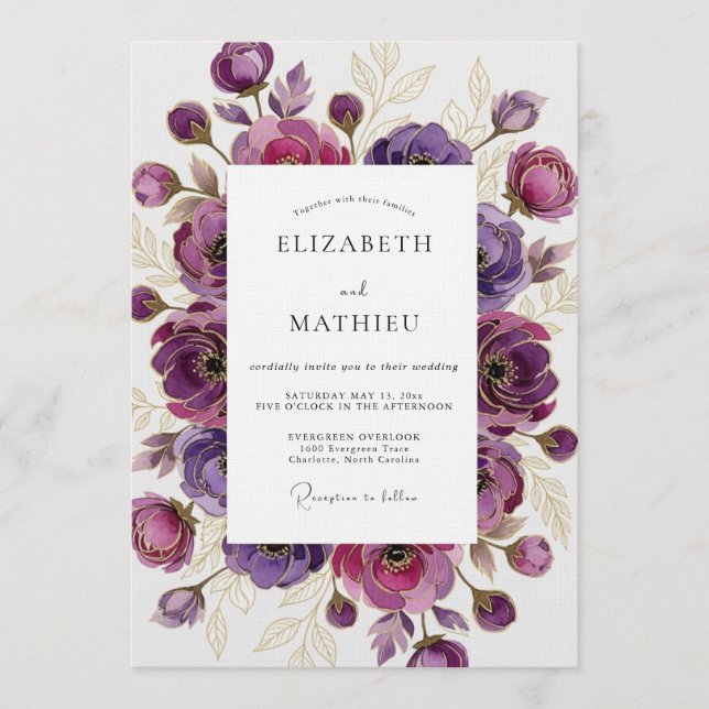 Invitation Purple Ethereal Bloom Wedding (Devant)