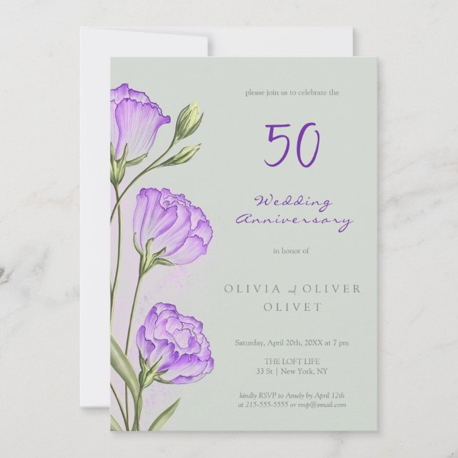 Invitation Purple Eustomas Mariage Anniversaire 50 ans (Devant)
