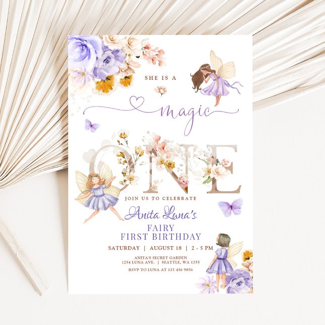 Invitation Purple Fairy Magic ONE Birthday Butterfly Magique (Créateur téléchargé)