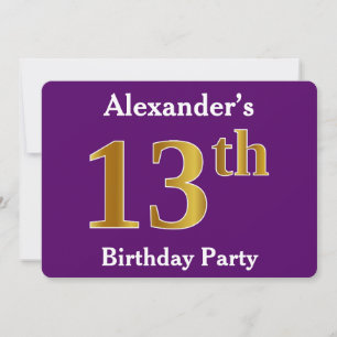 Invitation Purple, Faux Gold 13e fête d'anniversaire; Nom per