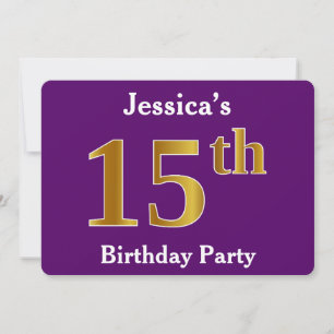 Invitation Purple, Faux Gold 15e fête d'anniversaire; Nom per