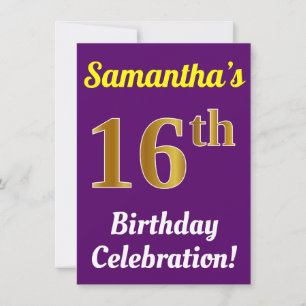 Invitation Purple, Faux Gold 16e anniversaire Célébration + N