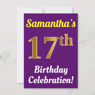 Invitation Purple, Faux Gold 17e anniversaire Célébration + N