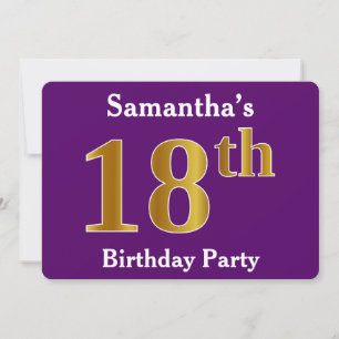Invitation Purple, Faux Gold 18e fête d'anniversaire; Nom per