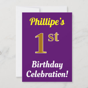 Invitation Purple, Faux Gold 1er Anniversaire Célébration + N