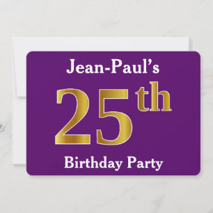 Invitation Purple, Faux Gold 25th Birthday Party; Nom personn