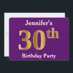 Invitation Purple, Faux Gold 30th Birthday Party; Nom personn<br><div class="desc">Cette conception d'invitation comporte le numéro ordinal "30ème" avec un aspect faux or. Il porte également un nom customisé et un arrière - plan de couleur violette. Les détails de l'événement sur le dos peuvent être personnalisés. Il pourrait être utilisé pour les invitations à la fête du trentième anniversaire de...</div>