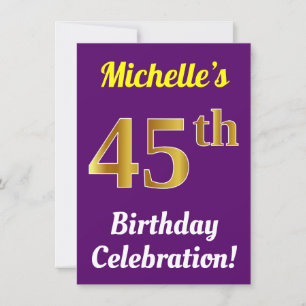 Invitation Purple, Faux Gold 45e anniversaire Célébration + N