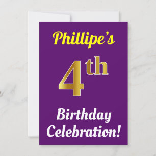 Invitation Purple, Faux Gold 4ème anniversaire Célébration + 