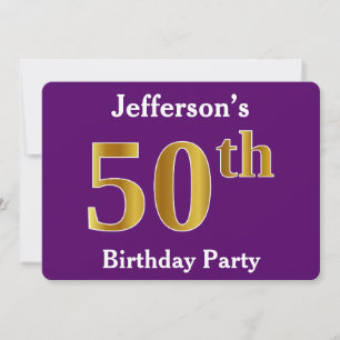 Invitation Purple, Faux Gold 50th Birthday Party; Nom personn