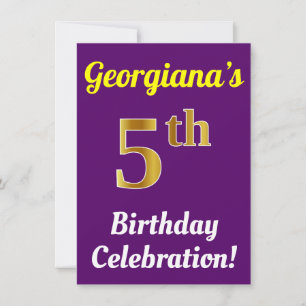 Invitation Purple, Faux Gold 5e anniversaire Célébration + No