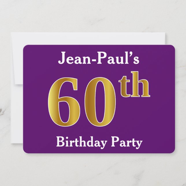 Invitation Purple, Faux Gold 60th Birthday Party; Nom personn (Devant)