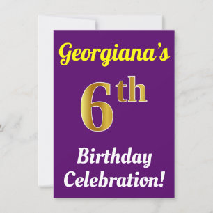Invitation Purple, Faux Gold 6e anniversaire Célébration + No