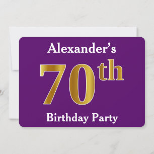 Invitation Purple, Faux Gold 70th Birthday Party; Nom personn