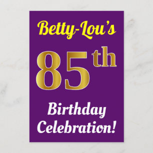 Invitation Purple, Faux Gold 85e anniversaire Célébration + N