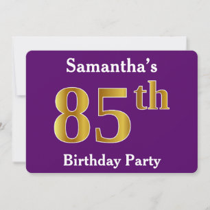 Invitation Purple, Faux Gold 85e fête d'anniversaire; Nom per