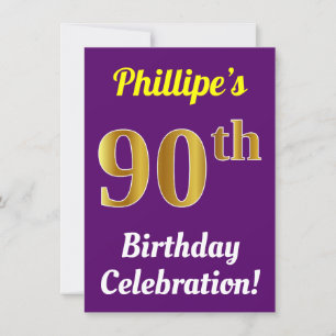 Invitation Purple, Faux Gold 90e anniversaire Célébration + N
