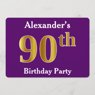 Invitation Purple, Faux Gold 90th Birthday Party; Nom personn