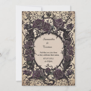 Invitation Purple Filigree et Thorn Rose Goth Mariage