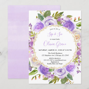 Invitation Purple fille Sip and See, lavande florale lilas