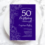 Invitation Purple Floral 50e fête d'anniversaire<br><div class="desc">Purple Floral 50e anniversaire de fête Invitation. Design moderne minimaliste avec accents de dessin botanique et police de script de typographie. Carte invitation simple et tendance,  parfaite pour une célébration anniversaire élégante. Peut être customisé à n'importe quel âge. Invitations Zazzle imprimées ou téléchargement instantané modèle imprimable numérique.</div>