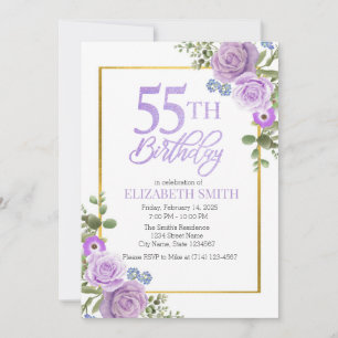 Invitation Purple Floral 55e anniversaire Modèle d'invitation