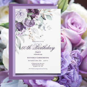 Invitation Purple Floral 60e Anniversaire Moderne